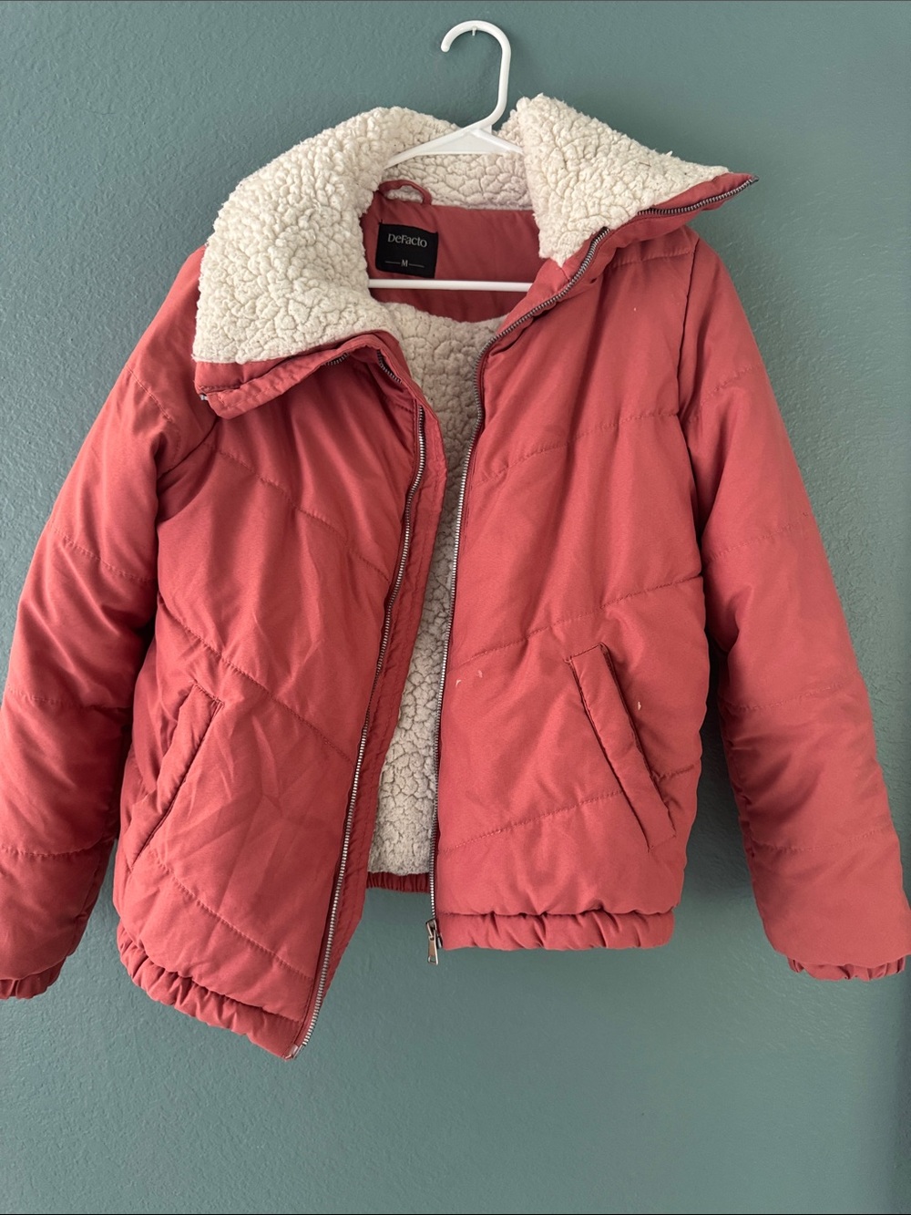 Coral Sherpa-Lined Puffer Jacket